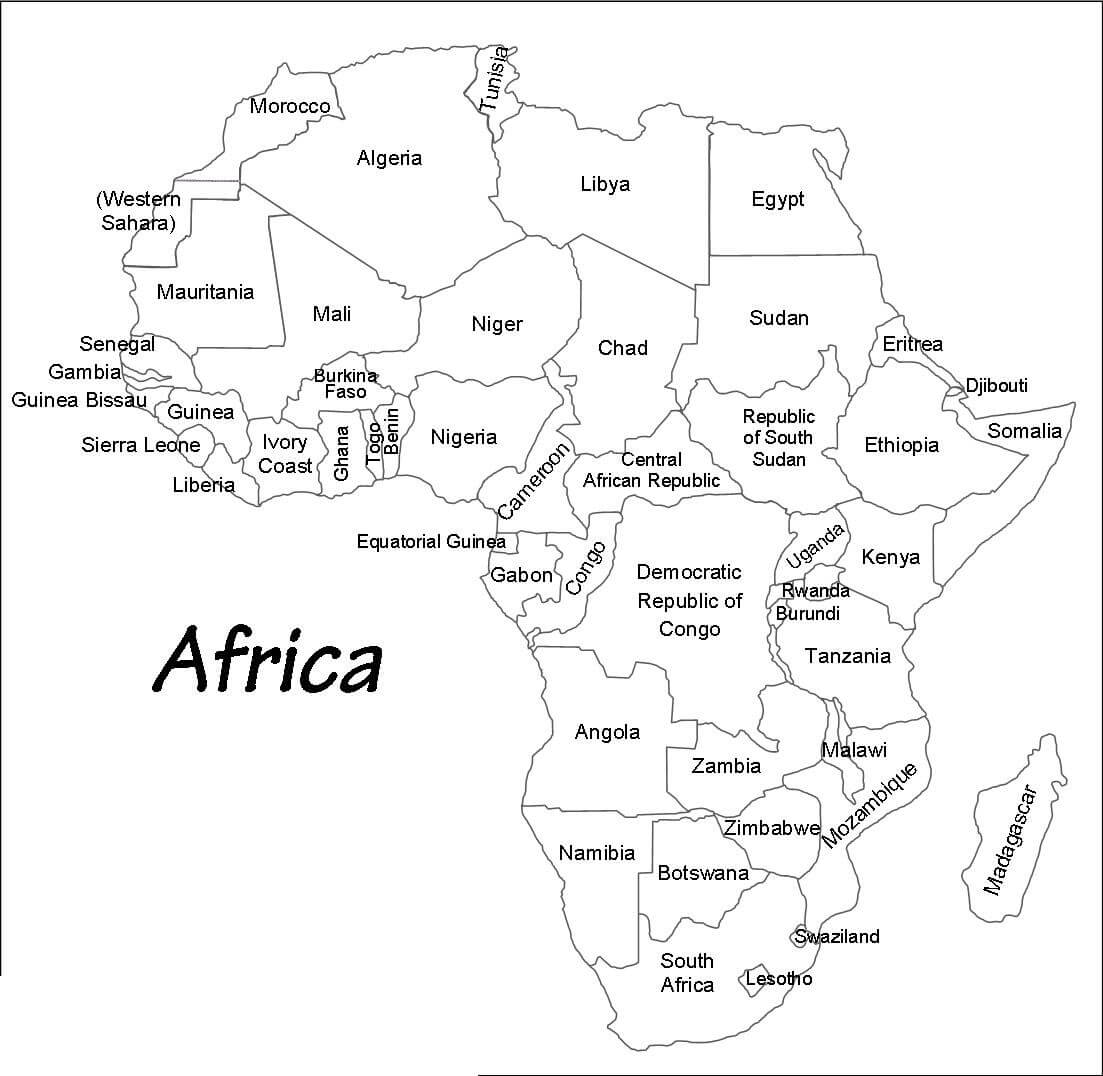 Free Labeled Map Of Africa Continent With Countries Capital Blank
