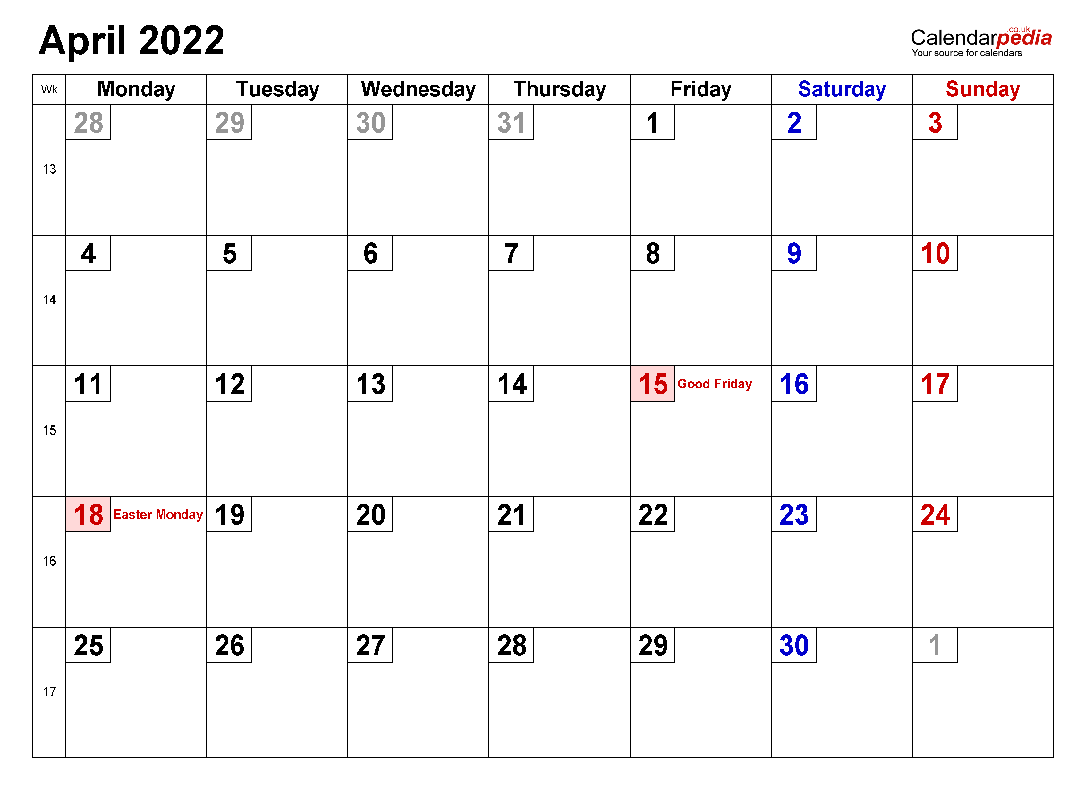 Printable April 2022 Calendar 16