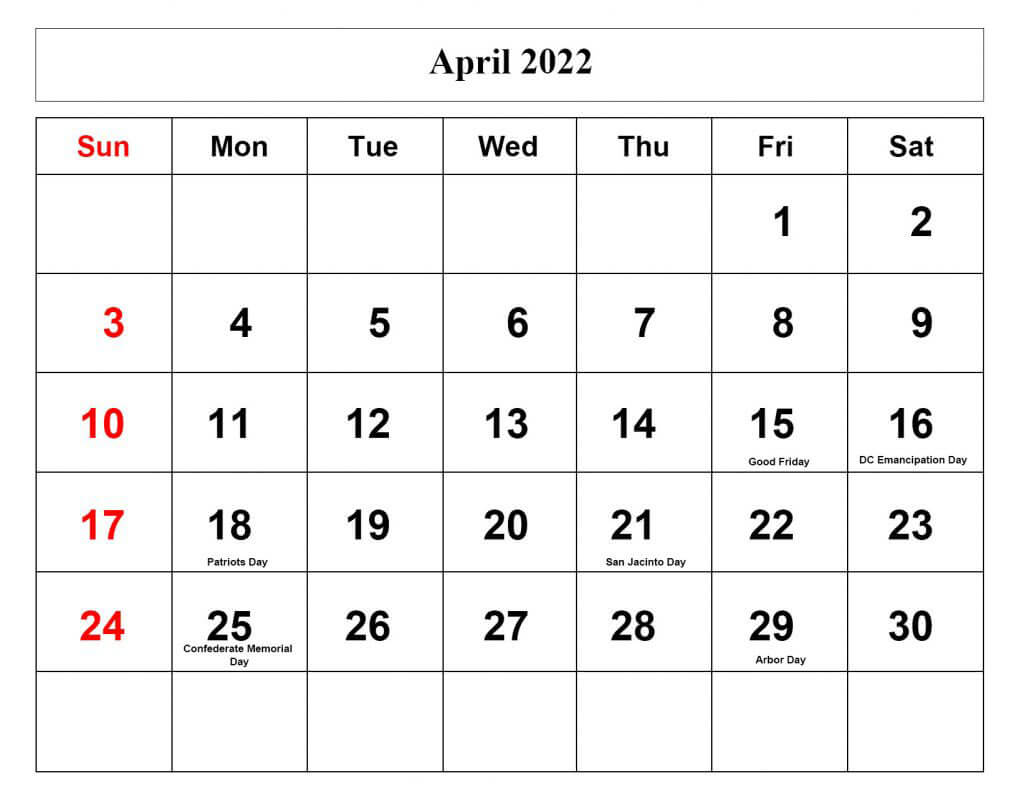 Printable April 2022 Calendar 18