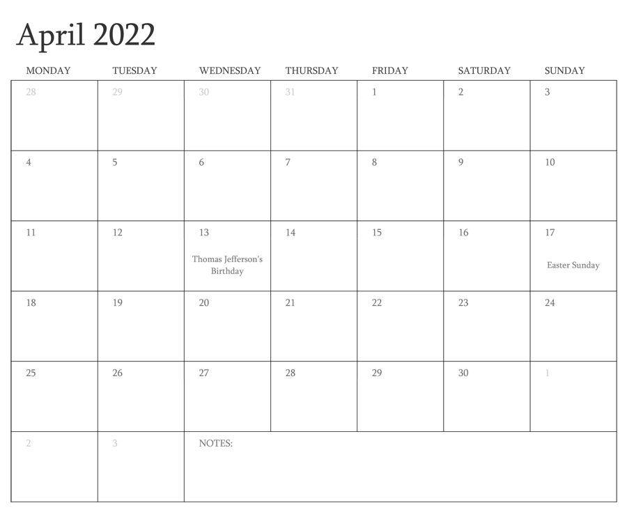 Printable April 2022 Calendar 19