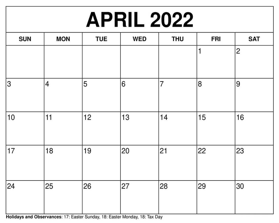 Printable April 2022 Calendar 2