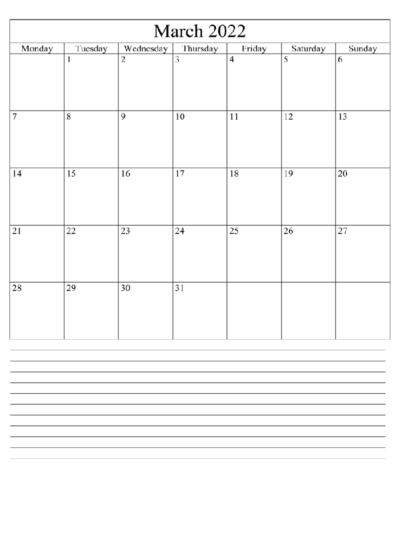 Printable March 2022 Calendar 10