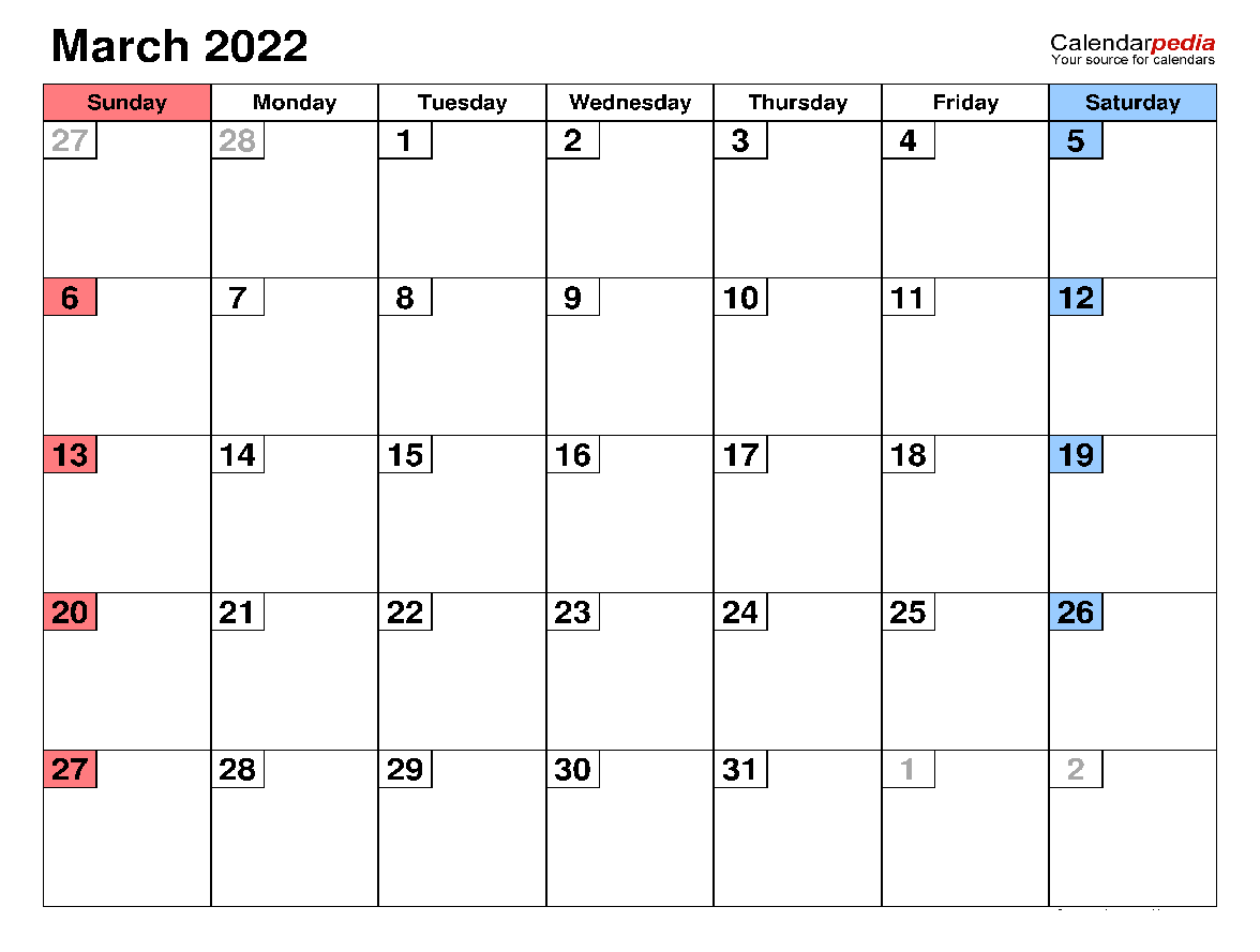Printable March 2022 Calendar 12