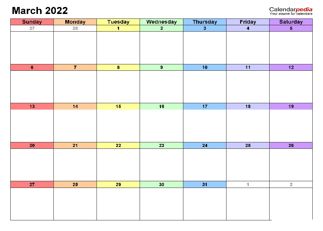 Printable March 2022 Calendar 13
