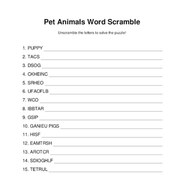 Pet Animal Word Scramble 2