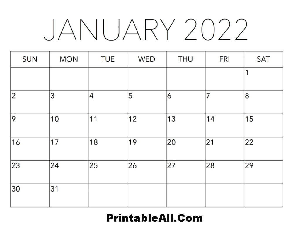 Printable 01 2022 Calendar 1