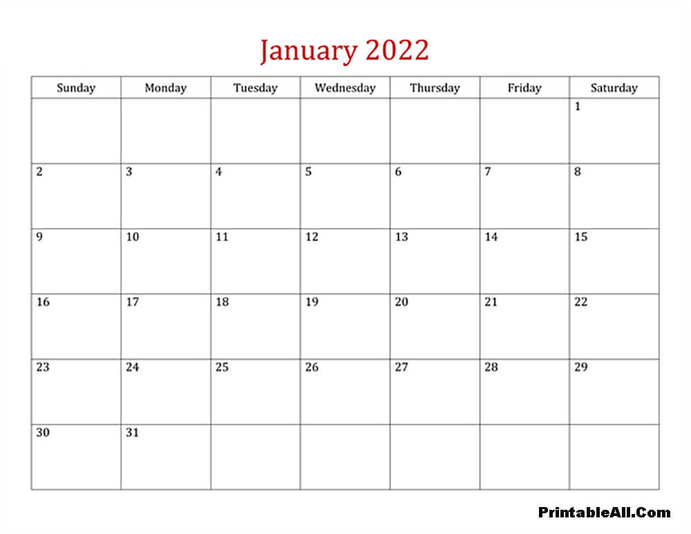 Printable 01 2022 Calendar 5