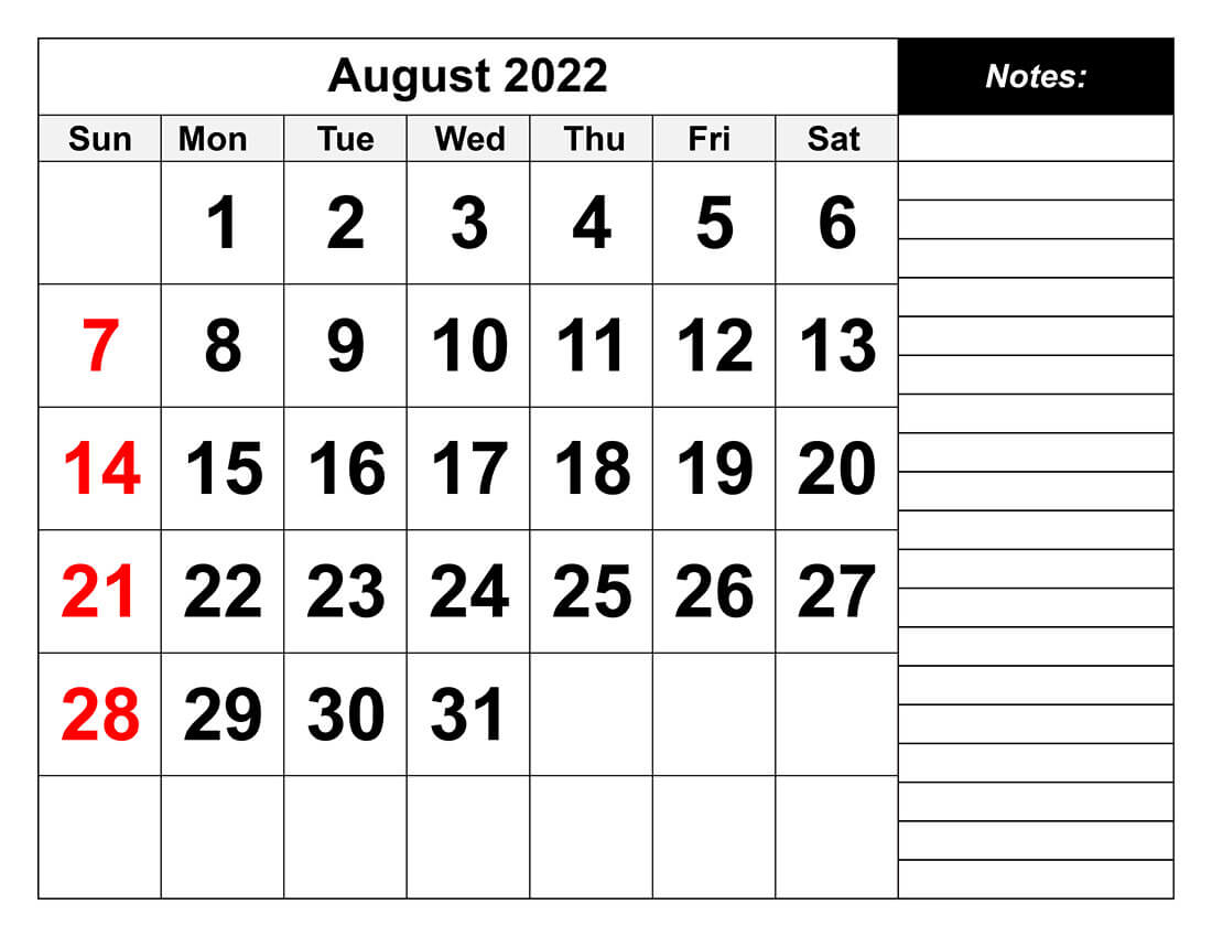 Printable 08/2022 Calendar Calendar 1