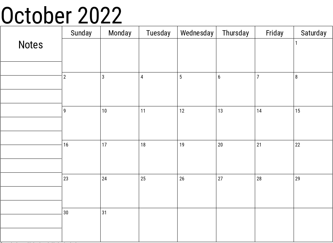 Printable 10/2022 Calendar 1