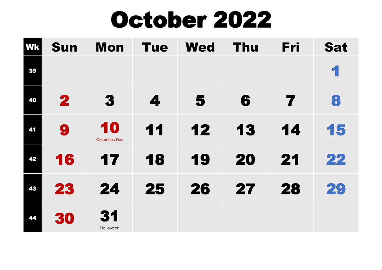 Printable 10/2022 Calendar 10