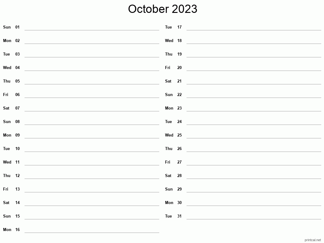 Printable 10/2023 Calendar 10