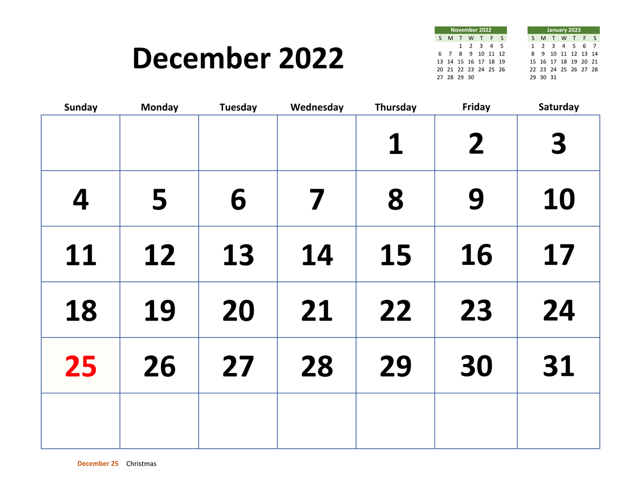 Printable 12/2022 Calendar 1
