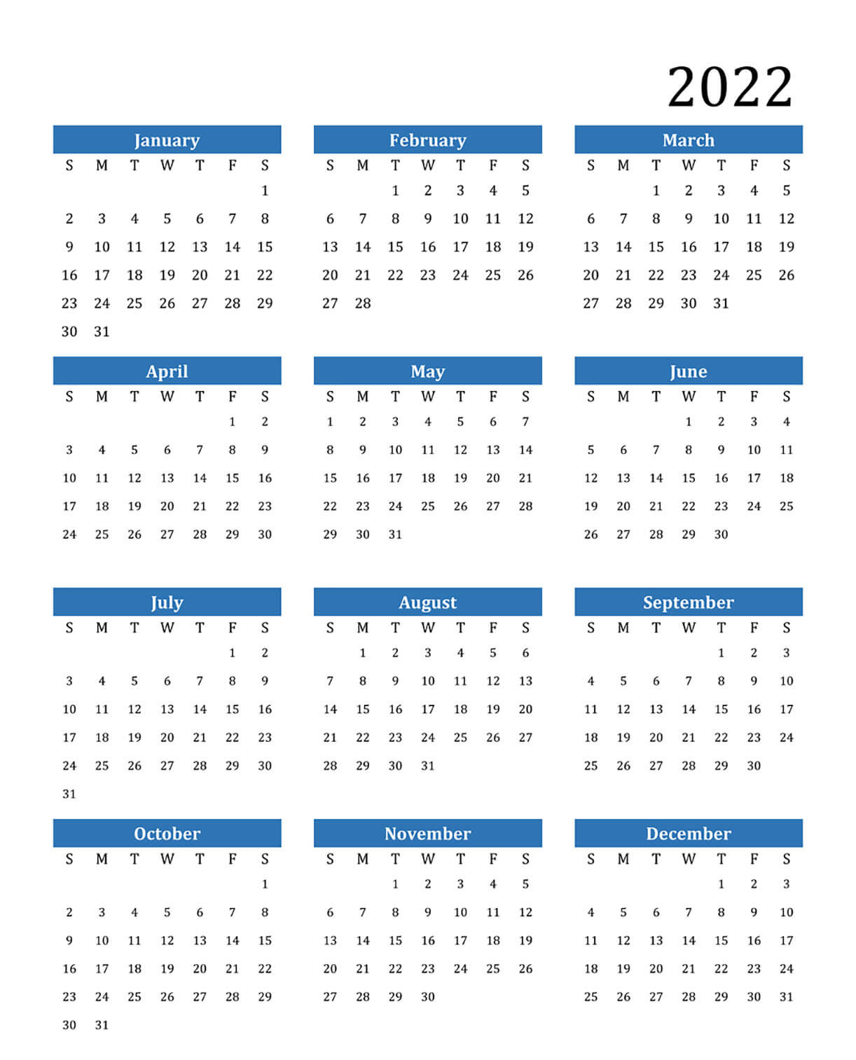Printable 2022 Calendar 1
