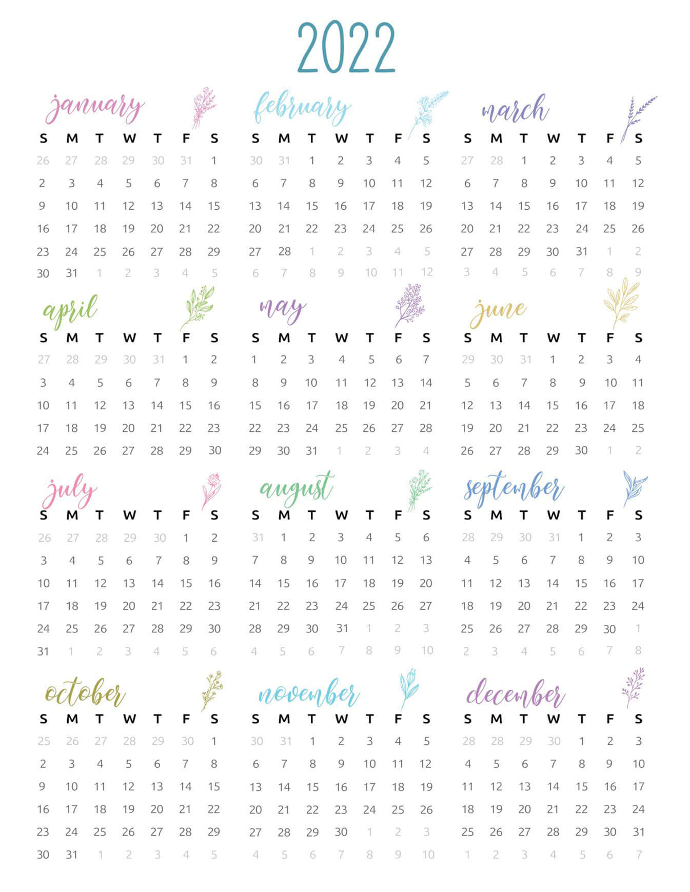 Printable 2022 Calendar 4