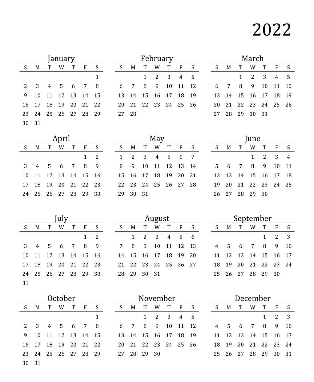 Printable 2022 Calendar 5
