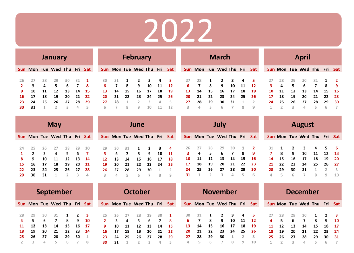 Printable 2022 Calendar full Months
