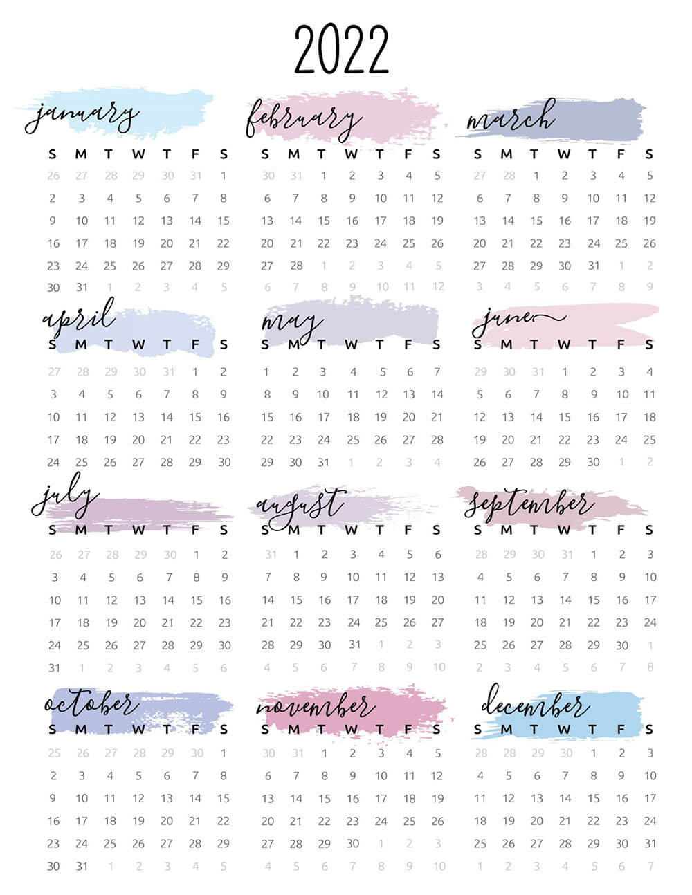 Printable 2022 Calendar one page