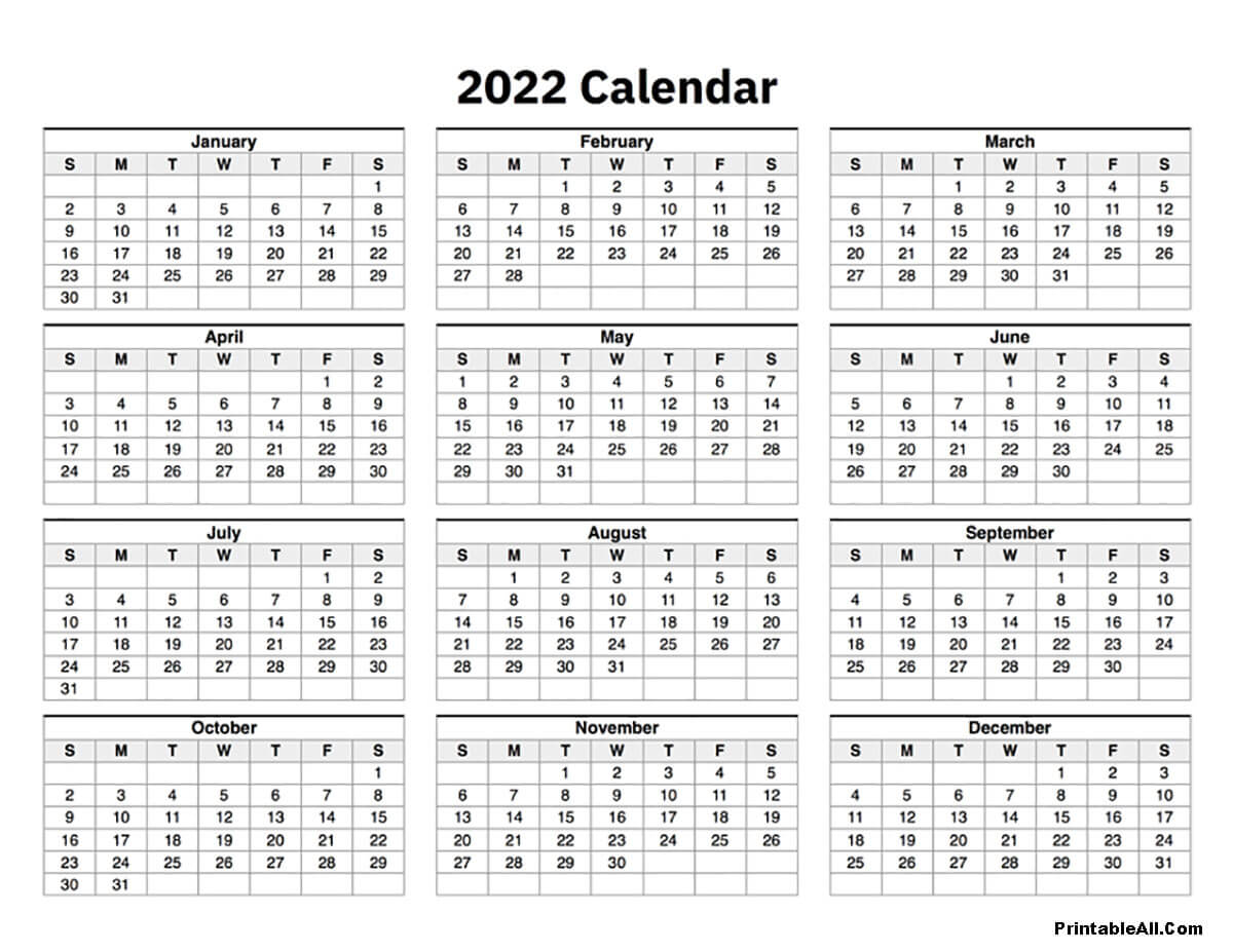 Printable 2022 Calendar vertical