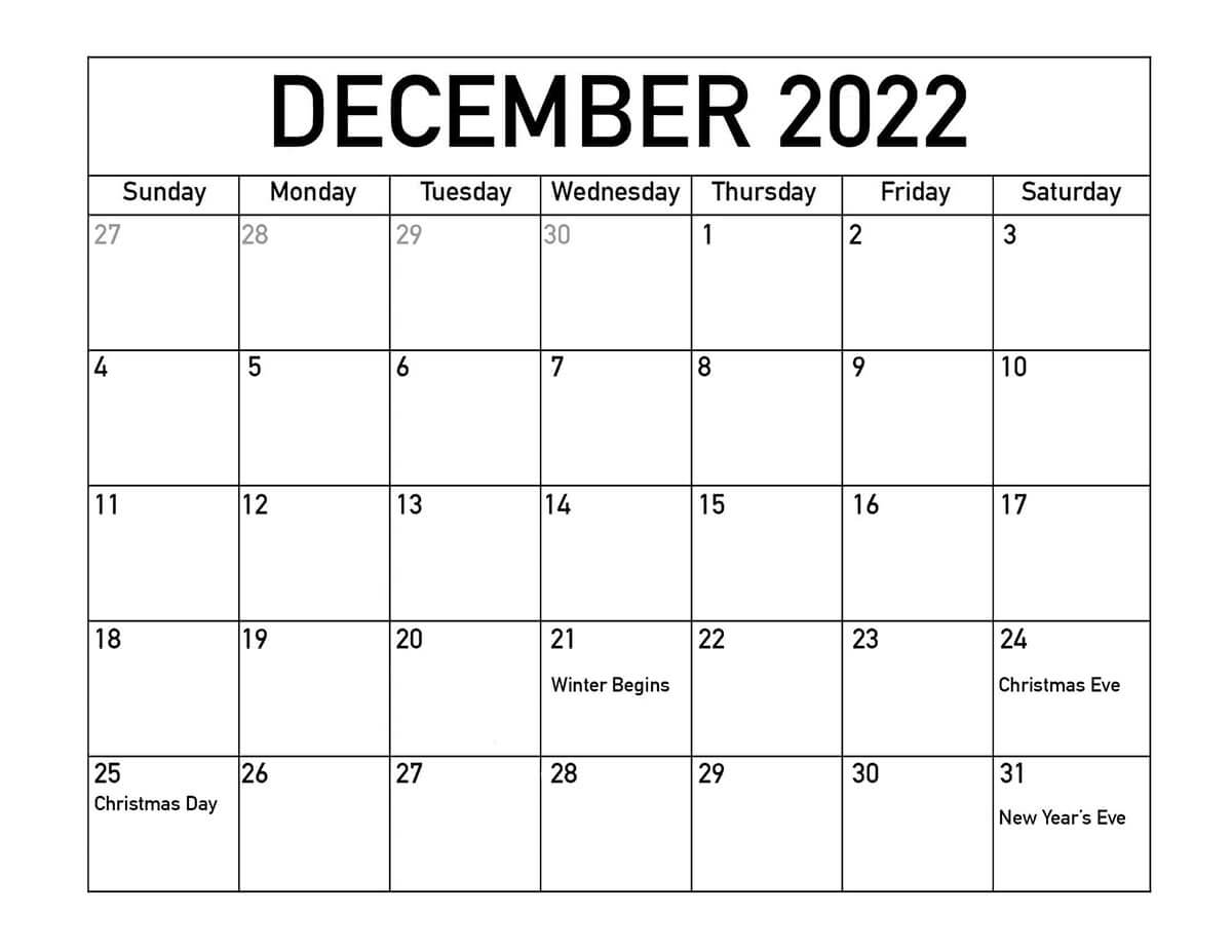 Printable December 2022 Calendar 6