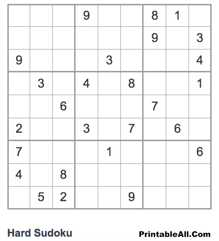 Printable Difficult Sudoku - Sheet 1
