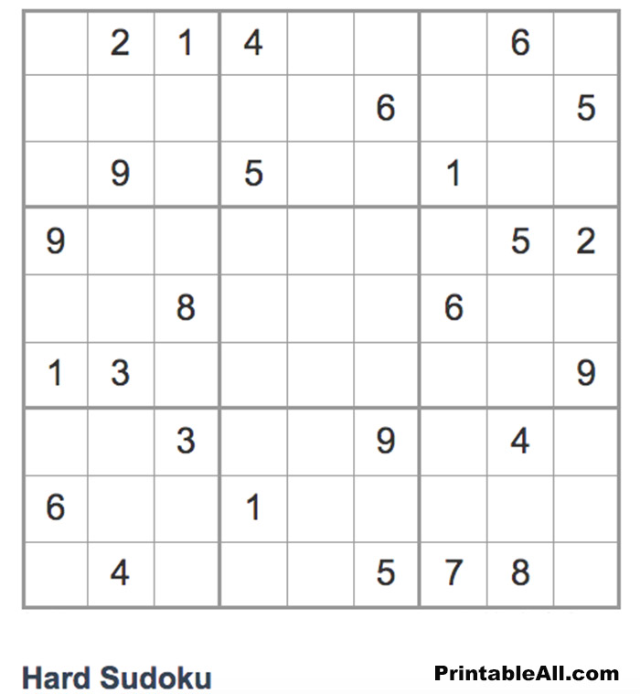 Printable Difficult Sudoku – Sheet 10