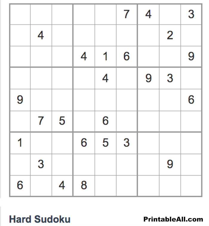 Printable Difficult Sudoku – Sheet 12