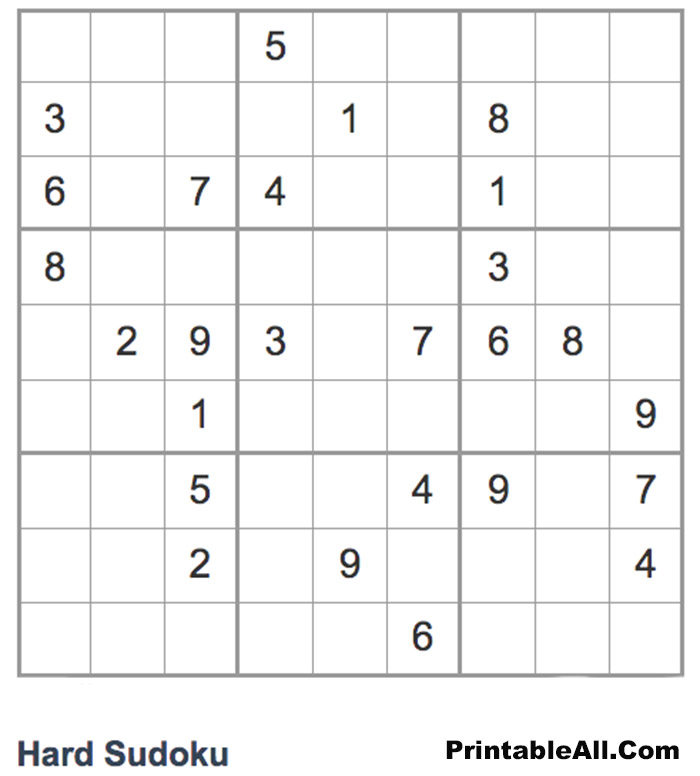 Printable Difficult Sudoku – Sheet 2