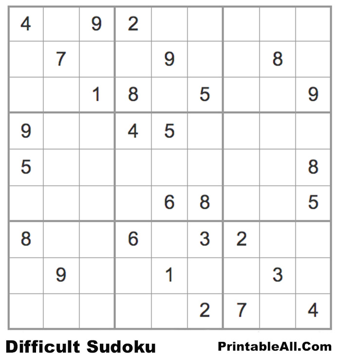 Printable Difficult Sudoku – Sheet 3