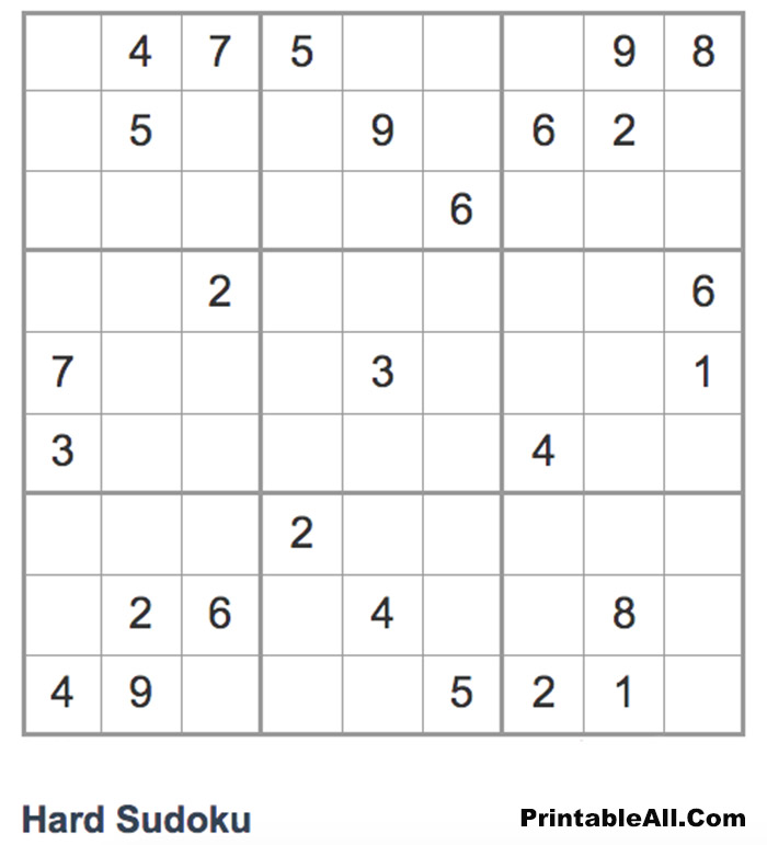 Printable Difficult Sudoku – Sheet 4