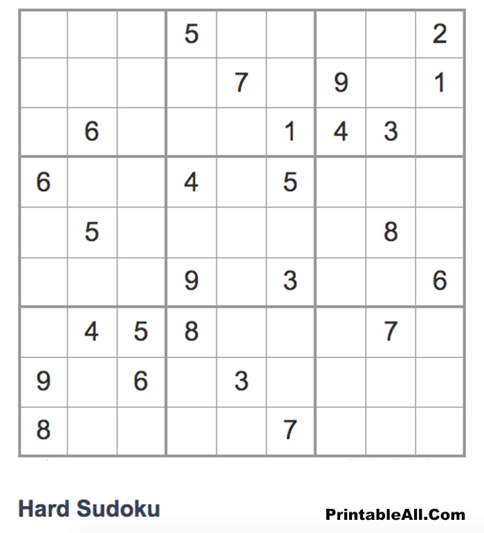 Printable Difficult Sudoku – Sheet 6