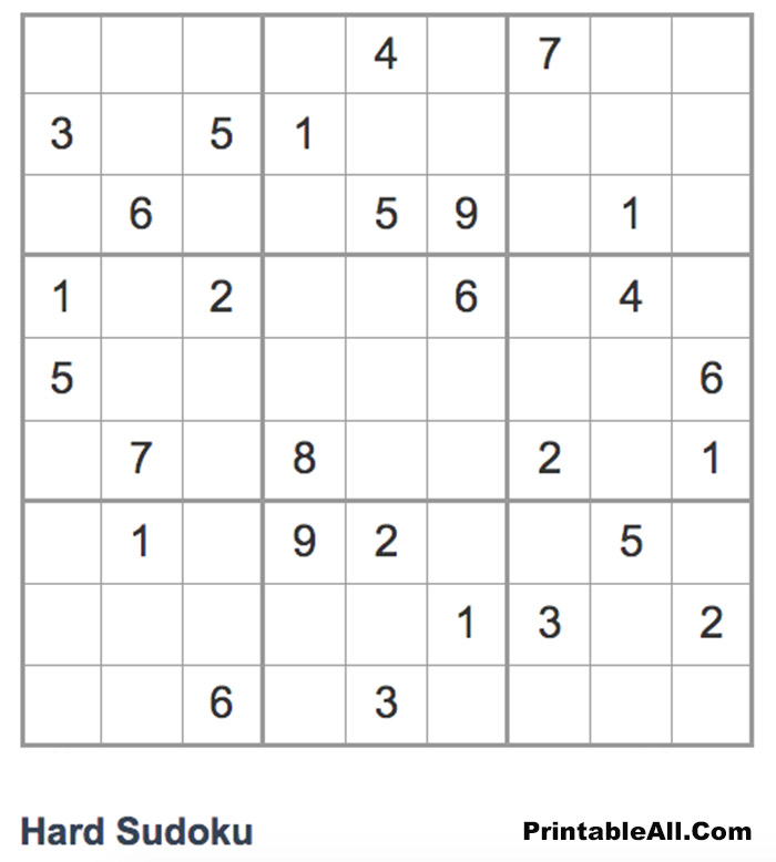 Printable Difficult Sudoku – Sheet 7