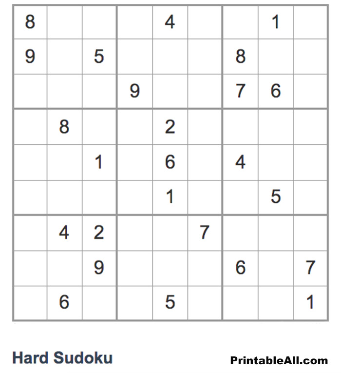 Printable Difficult Sudoku – Sheet 8