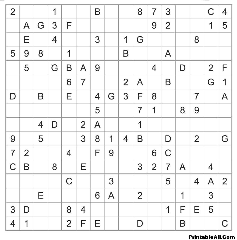Printable Easy Sudoku 16×16 – Sheet 4