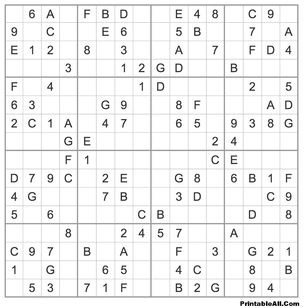 Printable Easy Sudoku 16×16 – Sheet 5