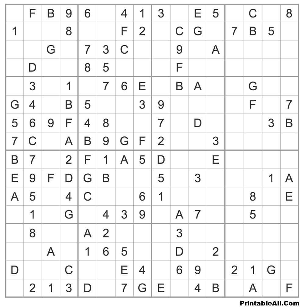 Printable Easy Sudoku 16×16 – Sheet 6