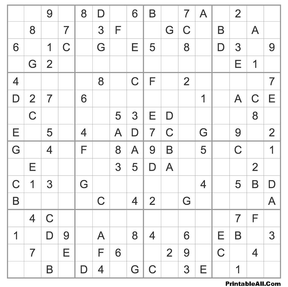 Printable Easy Sudoku 16×16 – Sheet 7