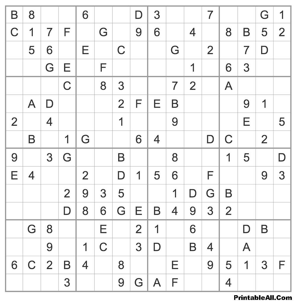 Printable Easy Sudoku 16×16 – Sheet 8
