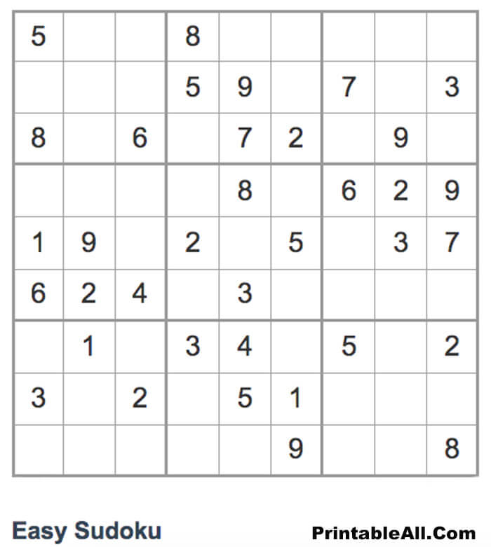 Printable Easy Sudoku 9×9 – Sheet 1