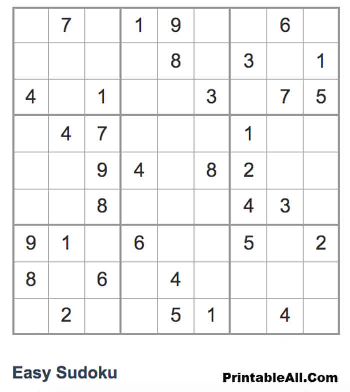 Printable Easy Sudoku 9×9 – Sheet 3