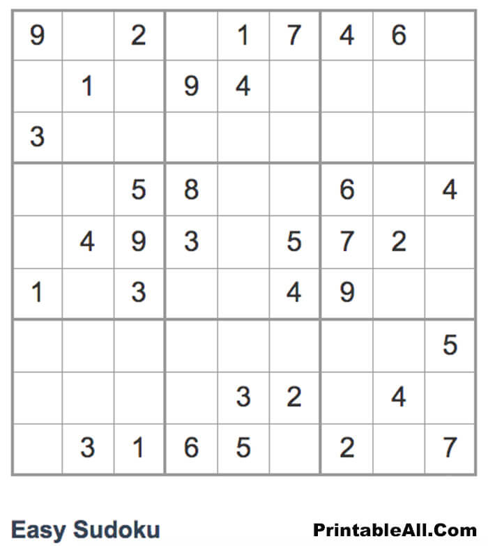 Printable Easy Sudoku 9×9 – Sheet 4