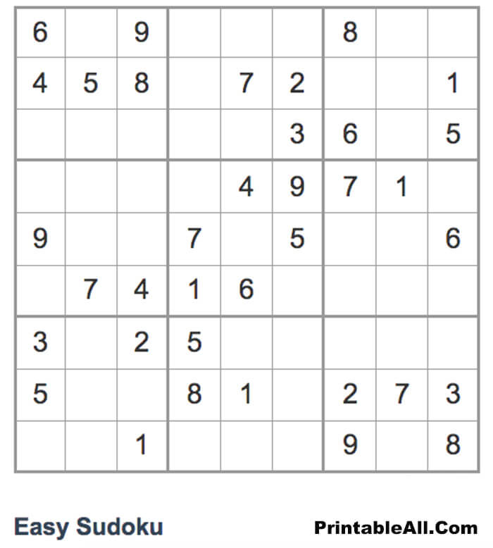 Printable Easy Sudoku 9×9 – Sheet 5