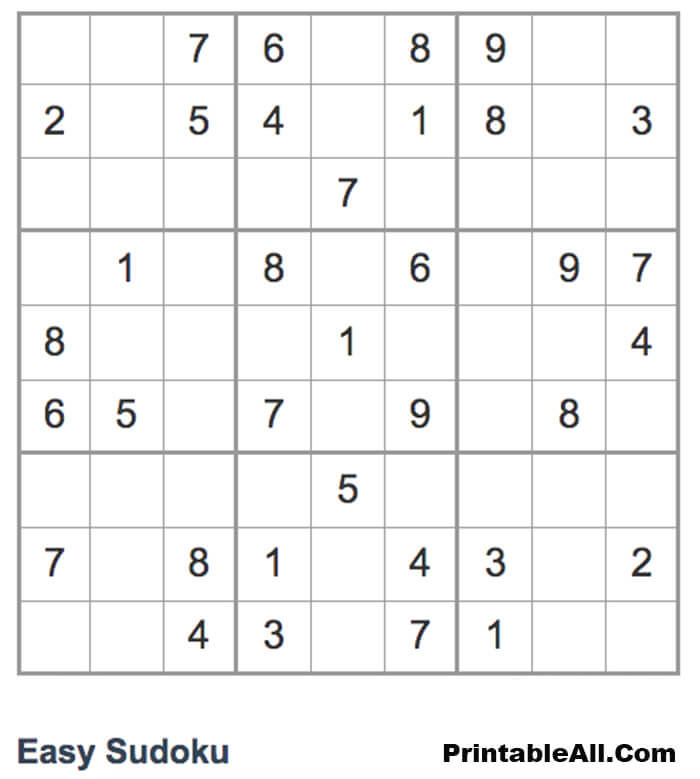 Printable Easy Sudoku 9×9 – Sheet 6