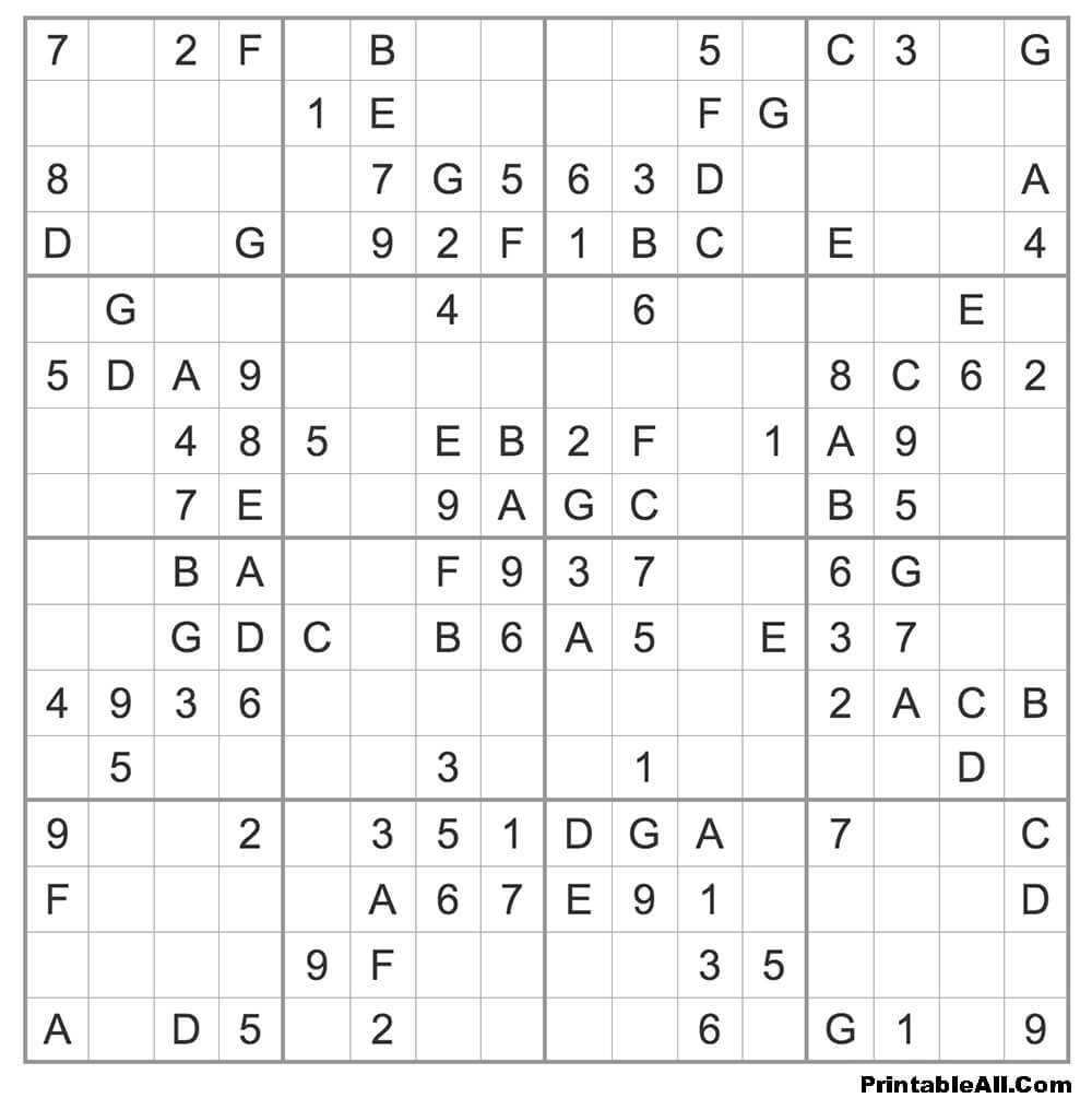 Printable Expert Sudoku 16×16 – Sheet 1