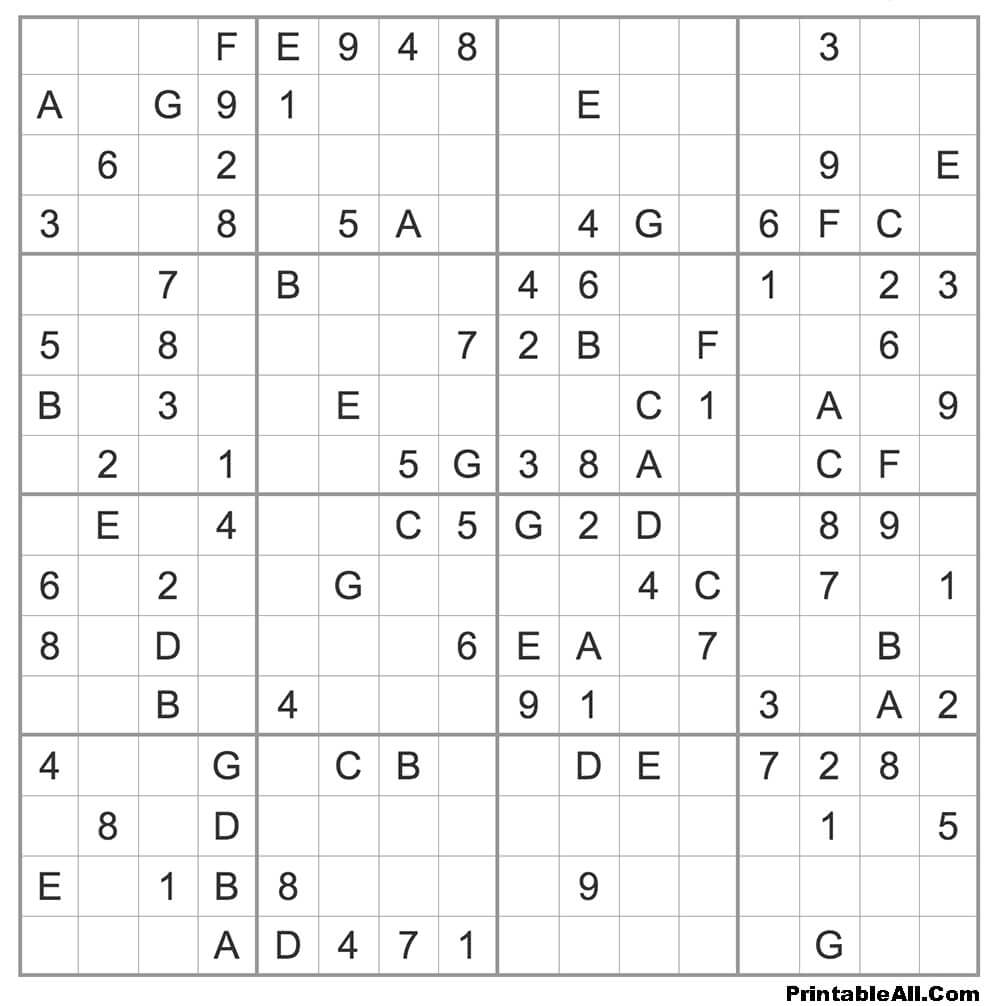 Printable Expert Sudoku 16×16 – Sheet 2