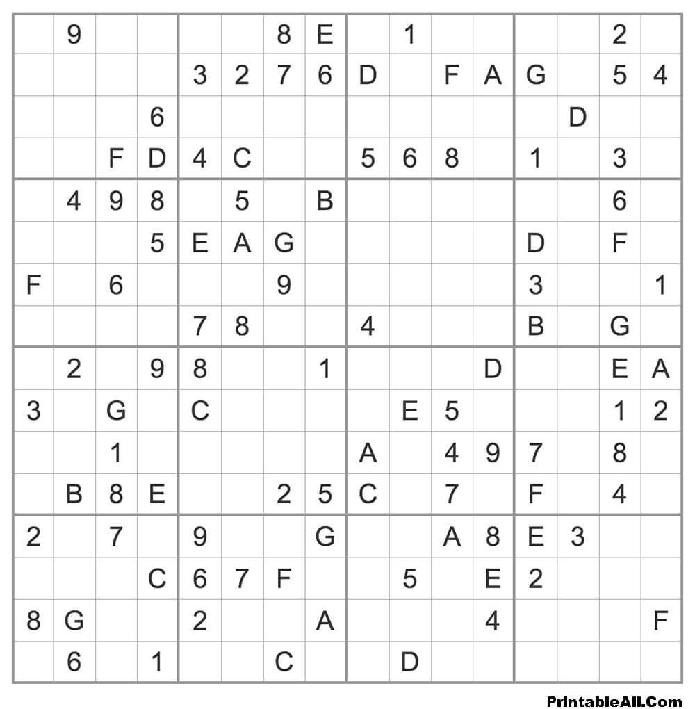 Printable Expert Sudoku 16×16 – Sheet 3