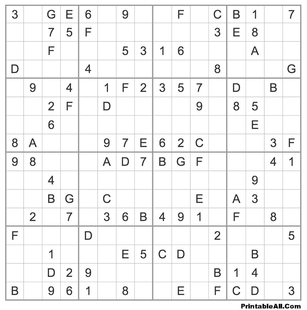 Printable Expert Sudoku 16×16 – Sheet 4