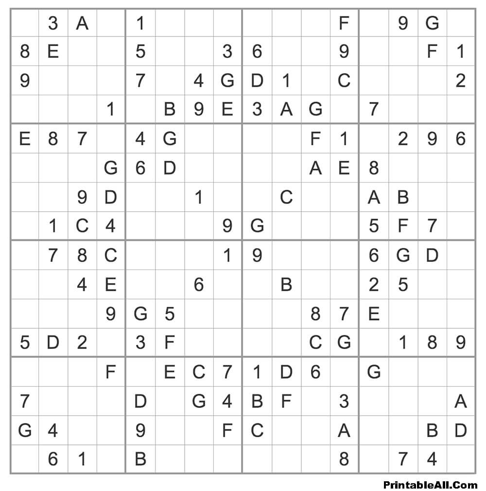 Printable Expert Sudoku 16×16 – Sheet 5