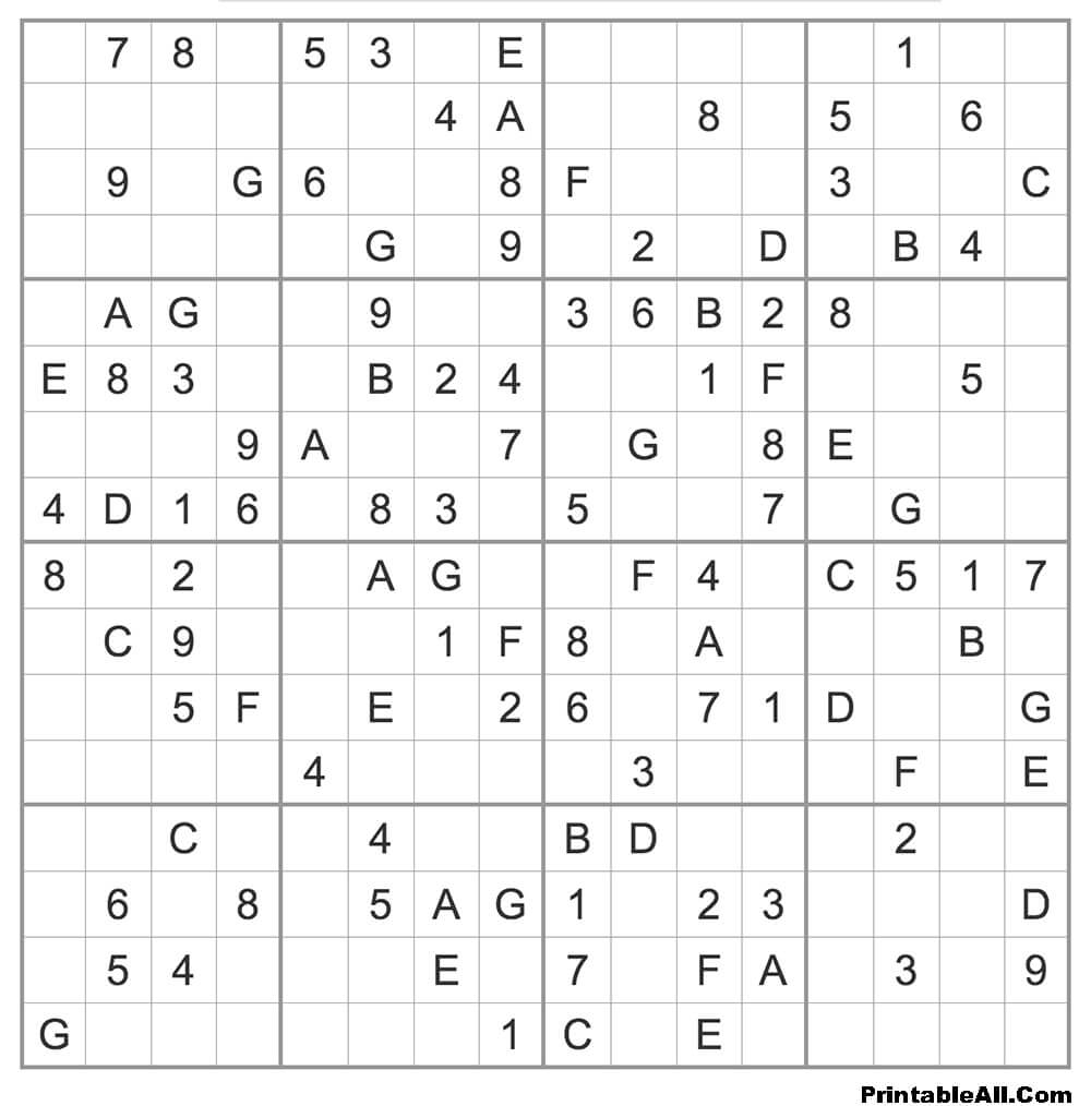 Printable Expert Sudoku 16×16 – Sheet 6