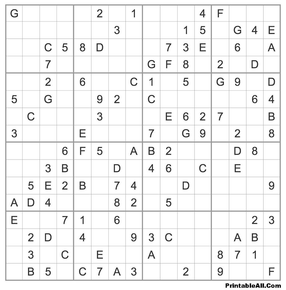 Printable Expert Sudoku 16×16 – Sheet 8