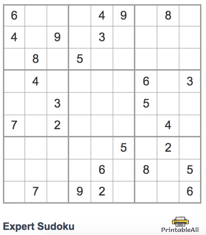 Printable Expert Sudoku 9